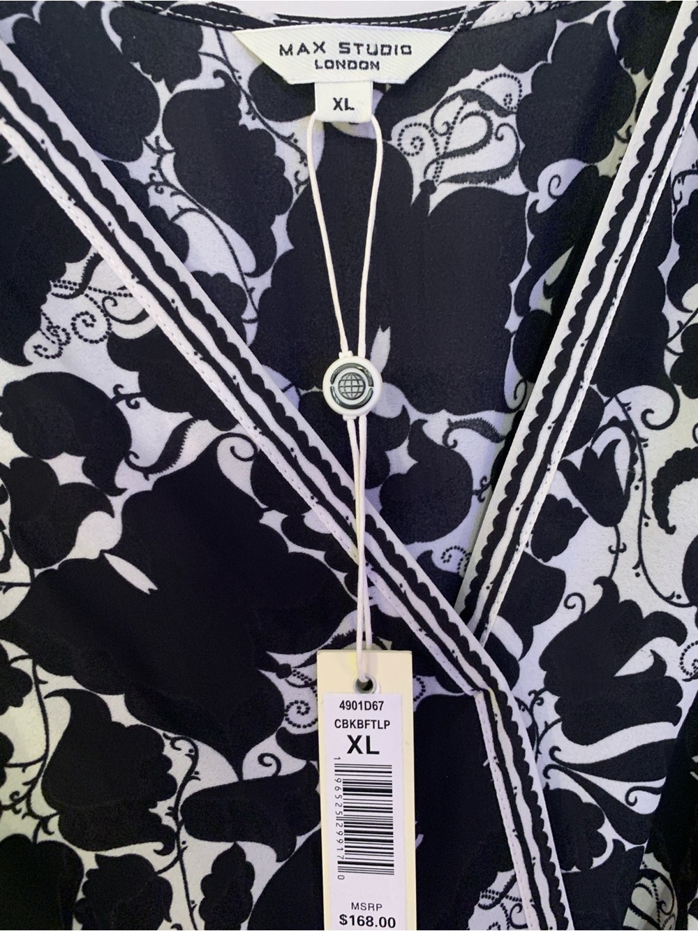 Max Studio Black and White Floral Wrap-Style Sheer XL Maxi Dress NWT - Picture 3 of 5